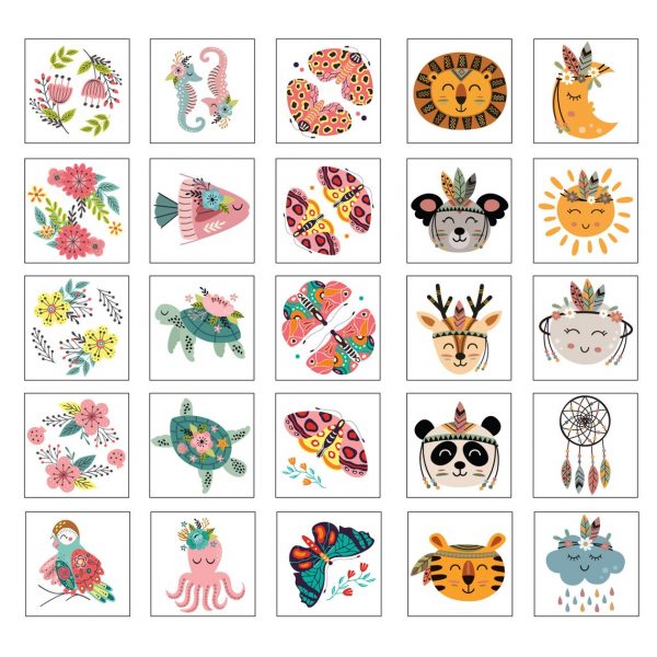 Kids Temporary Tattoos - Hypoallergenic, Pre-Cut, 50 Designs with Sea World, Butterflies, Animals, Flowers - Perfect Gift for Boys and Girls