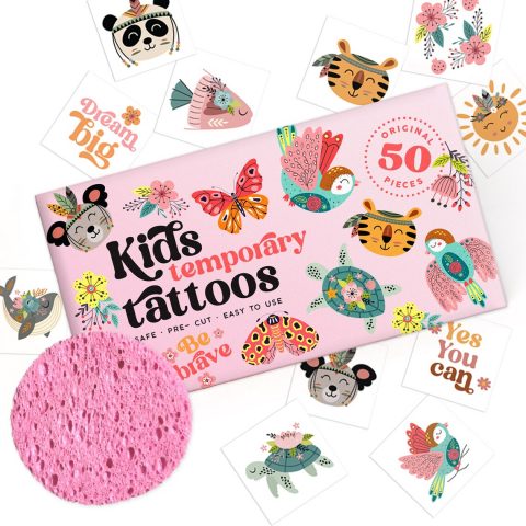 Kids Temporary Tattoos - Hypoallergenic, Pre-Cut, 50 Designs with Sea World, Butterflies, Animals, Flowers - Perfect Gift for Boys and Girls