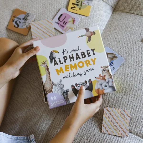 Matching Game for Kids - Alphabet Animals - 52 Memory Cards Board Game - Ages 3+
