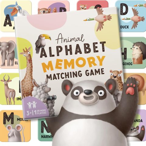 Matching Game for Kids - Alphabet Animals - 52 Memory Cards Board Game - Ages 3+