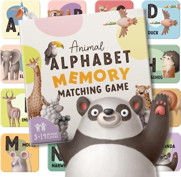 Matching Game for Kids - Alphabet Animals - 52 Memory Cards Board Game - Ages 3+